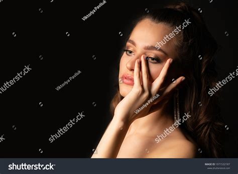 Fashion Studio Portrait Magnificent Brunette Woman Stock Photo