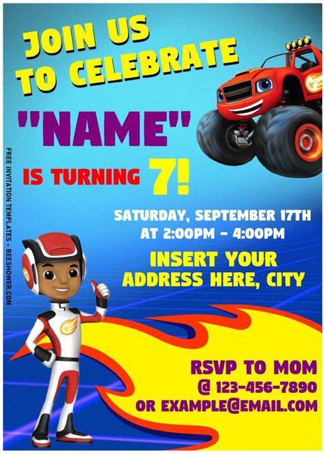Download Free Editable Pdf Awesome Racing Madness Blaze The Monster Machine Invitation