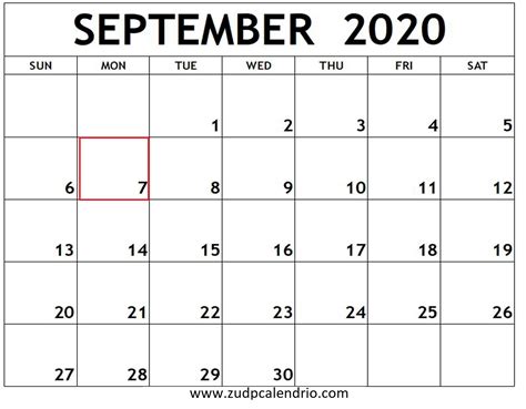 Printable September 2020 Calendar With Holidays Zudocalendrio