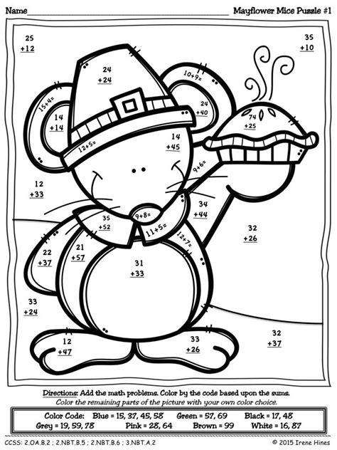 Start studying addition 2 digit. Thanksgiving Math Activities ~ Mayflower Mice ~ Color By ...