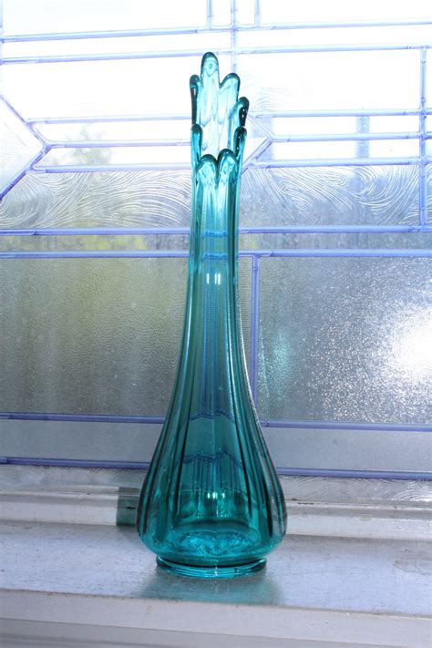 Large Blue Swung Glass Vase 1375 Vintage Mid Century Modern
