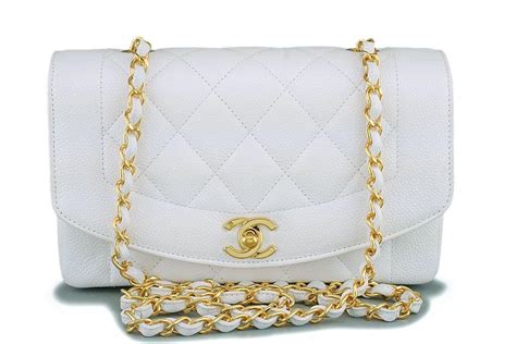 Rare Chanel White Vintage Caviar Small Diana Classic Flap Bag 24k Gh