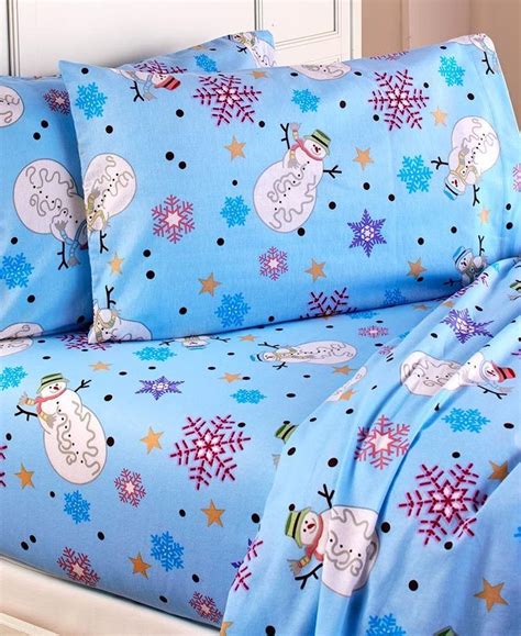 4 Pc Snowmen Queen Size Flannel Sheet Set Snowflakes Christmas Holiday