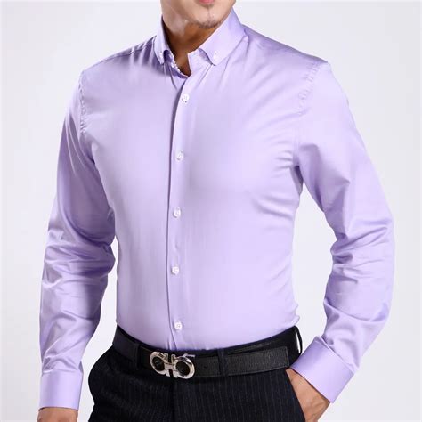 New Arrival Mens Cotton Dress Shirts Bright Purple Color Long Sleeve
