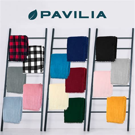 Pavilia Fleece Throw Blanket With Pom Pom Fringe Buffalo Plaid