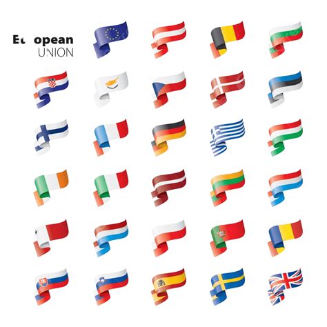 Bandeiras Da União Europeia Ilustração Vetorial Hungria Espanha