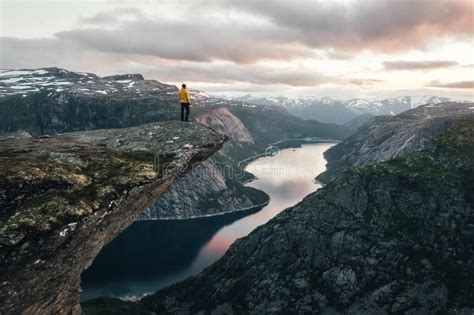 Breathtaking View Of Trolltunga Rock Stock Image Image Of Cliff
