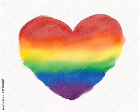 lgbt pride month watercolor texture concept rainbow flag brush style in heart shape isolate on