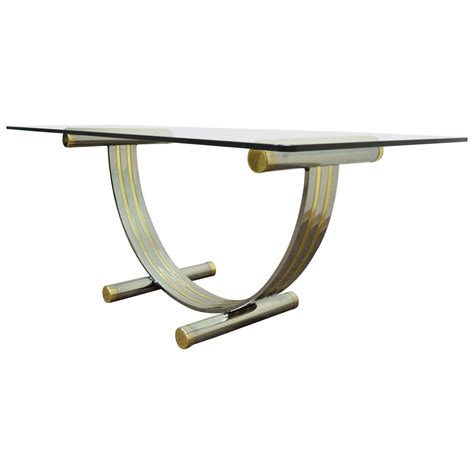 Mid Century Modern Romeo Rega Chrome Brass And Glass Dining Table For