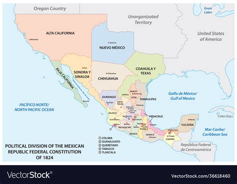 Political Division Mexican Republic 1824 Vector Image