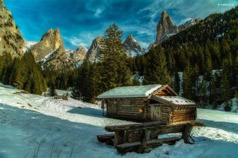 Chata Alpy Zima Włochy Dolomity Góry