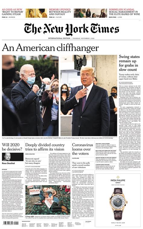 New York Times Front Page 5th Of November 2020 Tomorrow S Papers Today