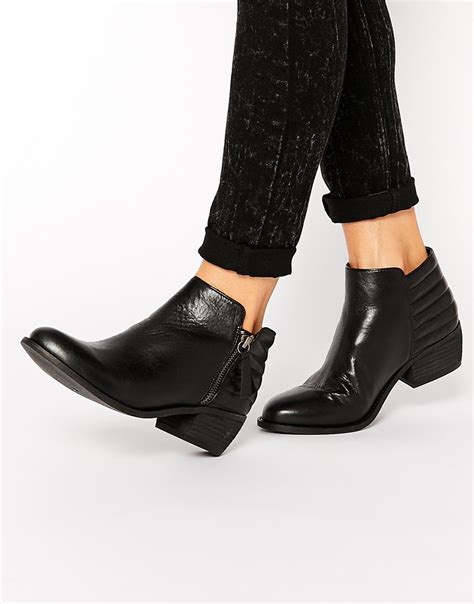 Lyst Dune Petrie Black Leather Ridge Flat Ankle Boots In Black
