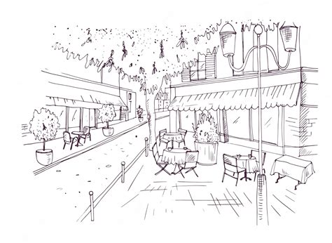 Premium Vector Freehand Sketch Of European Outdoor Cafe Or