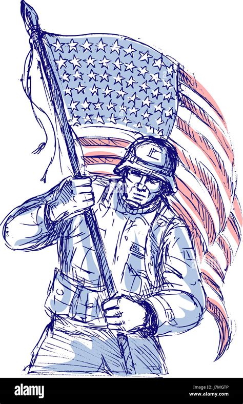 American Army Soldier Illustration Flag Drawing Photo Picture Image