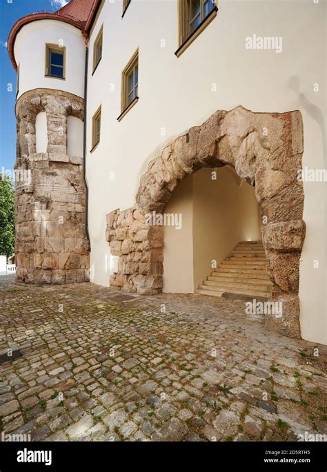 Ancient Roman Gate Porta Praetoria Regensburg Bavaria Germany Stock