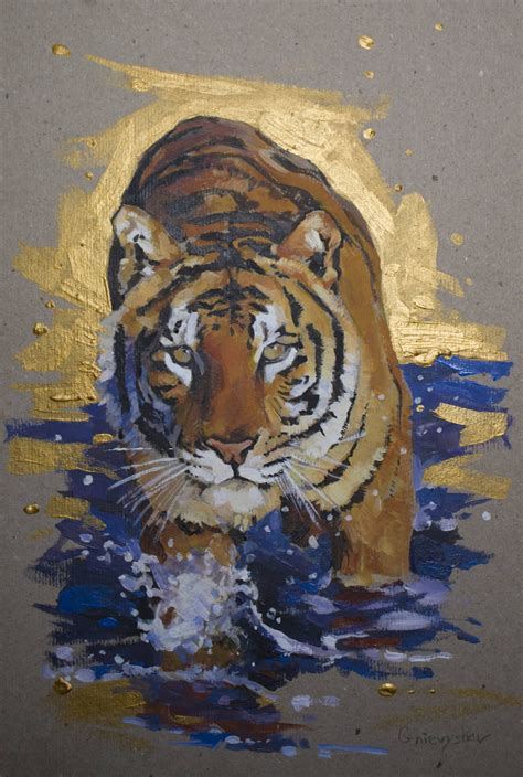 Golden Tiger Painting By Oleksii Gnievyshev Saatchi Art Tiger