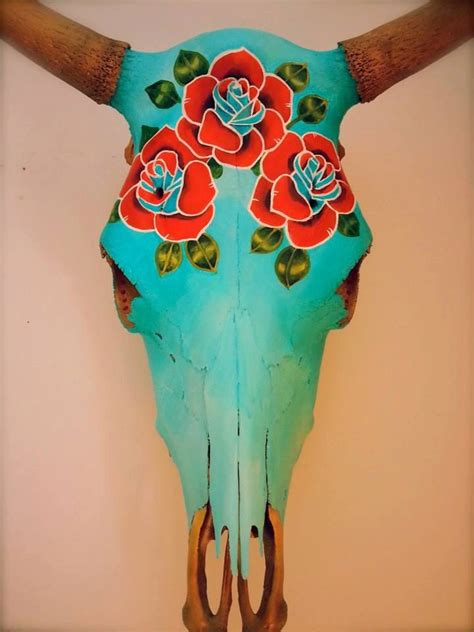 Hand Painted Steer Skulls Beautiful Bespoke Uniquely Decorated And