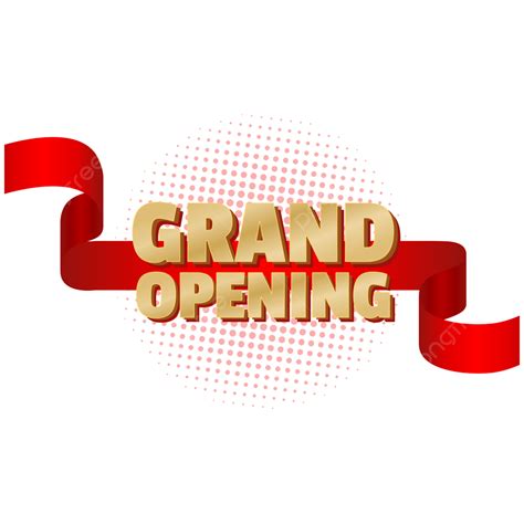Grand Opening Text With Red Ribbon Halftone Design Vector Grand