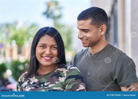 Man And Woman Couple Smiling Confident Standing Together At Street Stock Image Image Of Couple