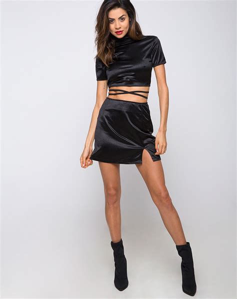 Dina Mini Skirt In Satin Spandex Black