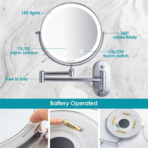 Auxmir 8 Wall Mounted Mirror With 1x5x Magnification Led Magnifying Makeup Mirror With 3