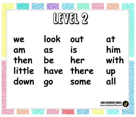 Basic Sight Words Charts In Different Levels Fun Teacher