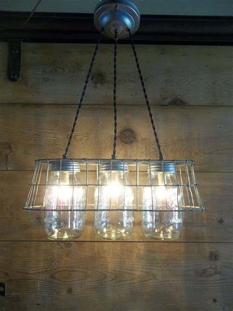 3 Mason Jar Ceiling Light Fixture Primitive Milk Crate