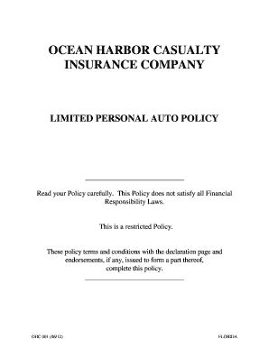 Check spelling or type a new query. Fillable Online OCEAN HARBOR CASUALTY bINSURANCEb COMPANY Fax Email Print - PDFfiller