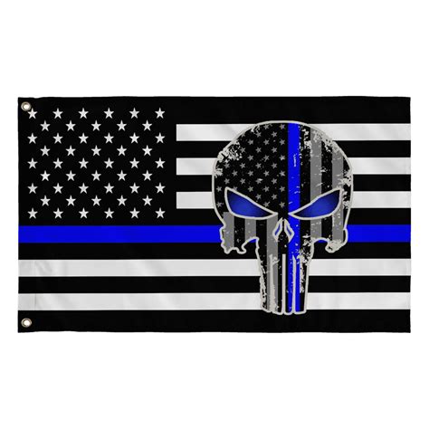 Police Punisher Skull Blue Line Flag Blue Lives Matter 2x3 Flag Rough