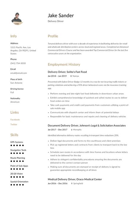 Delivery Driver Resume And Writing Guide 12 Resume Examples 2019