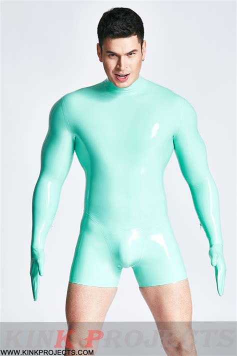 Male Mitten Sleeved Neck Entry Short Catsuit