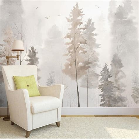 Custom Wallpaper Mural Nordic Style Forest Wallcovering Bvm Home