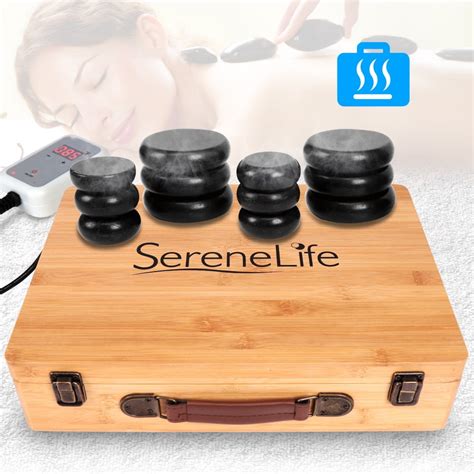 serenelife pslmsgst65 hot stone massage kit portable heated rock massaging therapy system