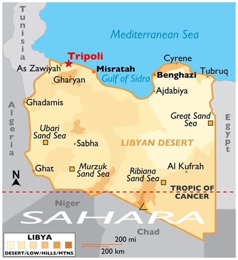 Labeled Map Of Libya With States Capital And Cities
