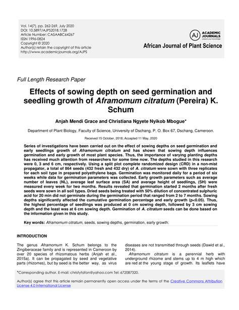 Pdf Effects Of Sowing Depth On Seed Germination And Seedling Growth