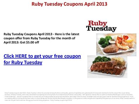 Ruby Tuesday Coupons April 2013