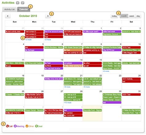 Activities Calendar View Overview Matrix Support