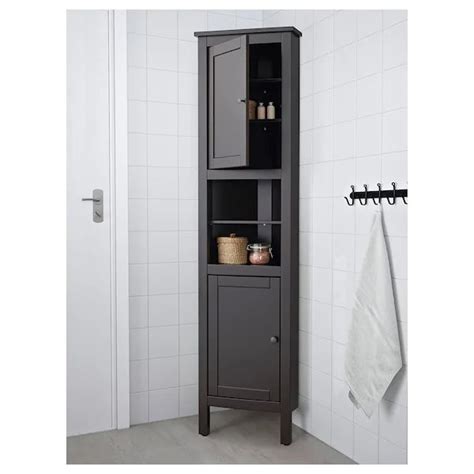 The hemnes corner cabinet ($179) fits right in the nook of your bathroom, giving you access to additional places to keep your basics while also offering refined style. HEMNES Corner cabinet, black-brown, 20 1/2x14 5/8x78 3/8 ...