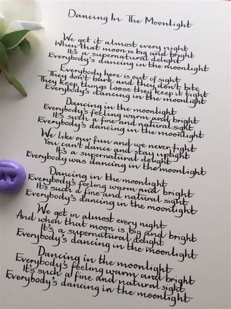 Dancing In The Moonlight Lyrics - Dancing in the Moonlight Print Lyrics Handwritten Lyrics | Etsy
