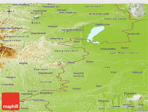 Yandex.maps will help you find your destination even if you don't have the exact address — get a route for taking public transport, driving, or walking. Physical Panoramic Map of Burgenland