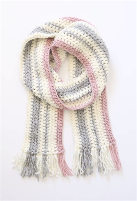 crochet pink and gray striped scarf daisy farm crafts