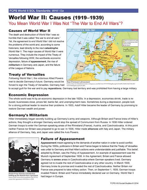 Causes Of Wwii Worksheet Fcps World Ii Sol Standards Whii 12a Fcps