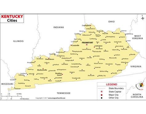 Buy Printed Kentucky Cities Map