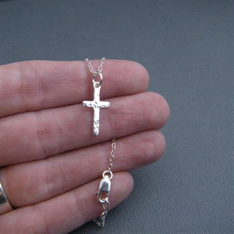 Silver Cross Necklace Small Sterling Silver Hammered Pendant