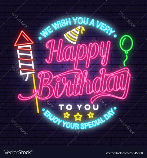 We Wish You A Very Happy Birthday Neon Sign Stamp Vector Image