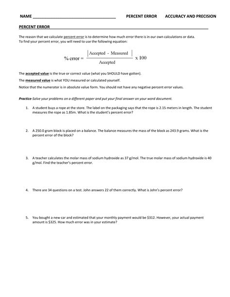 Accuracy And Precision Worksheet Answers