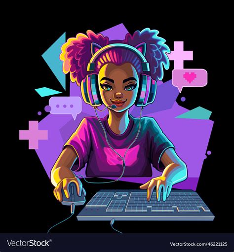 African Girl Gamer Or Streamer With Cat Ears Vector Image