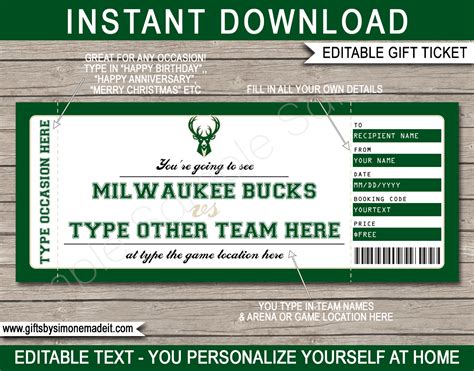Milwaukee Bucks Game Ticket T Voucher Printable Surprise 53 Off