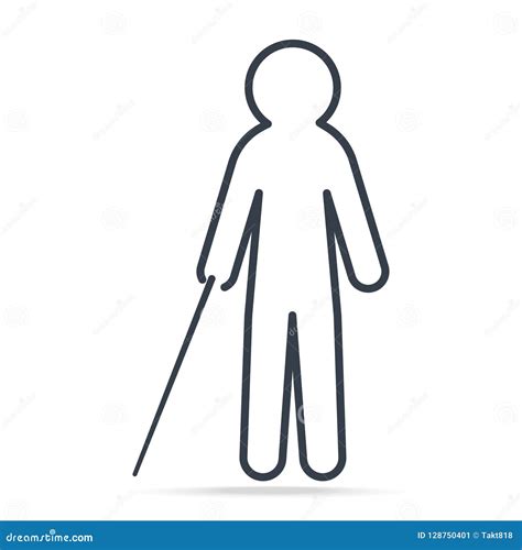 Blind Man With Stick Icon Simple Line Illustration Stock Vector